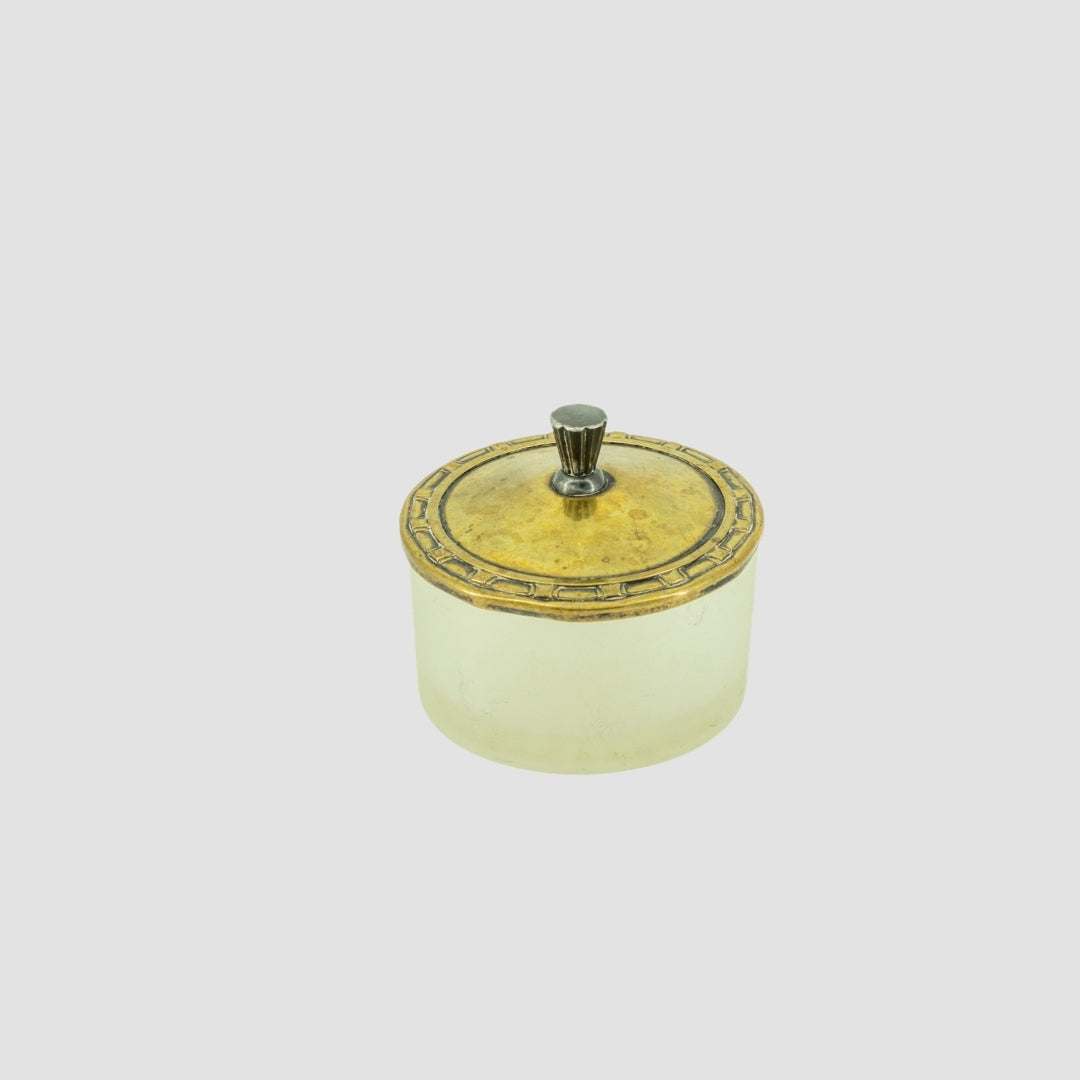 Brass-Lidded Frosted Glass Container