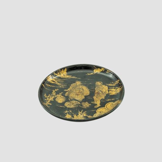Vintage Black Lacquerware Dish with Gilded Motif