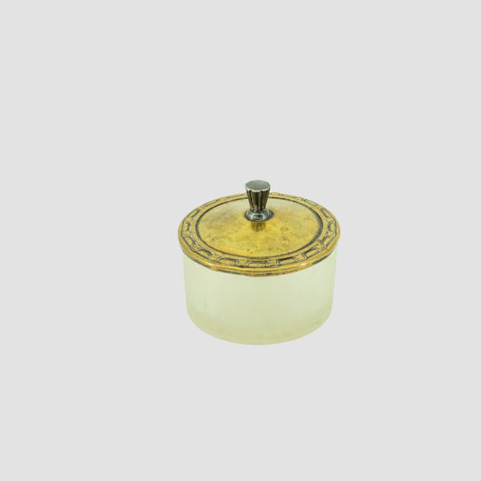 Brass-Lidded Frosted Glass Container