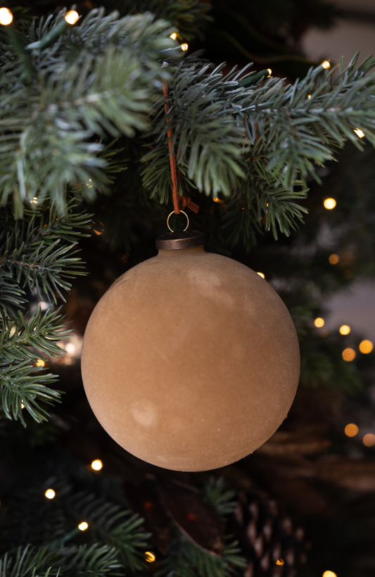 Velvet Matte Christmas Bauble in Warm Taupe