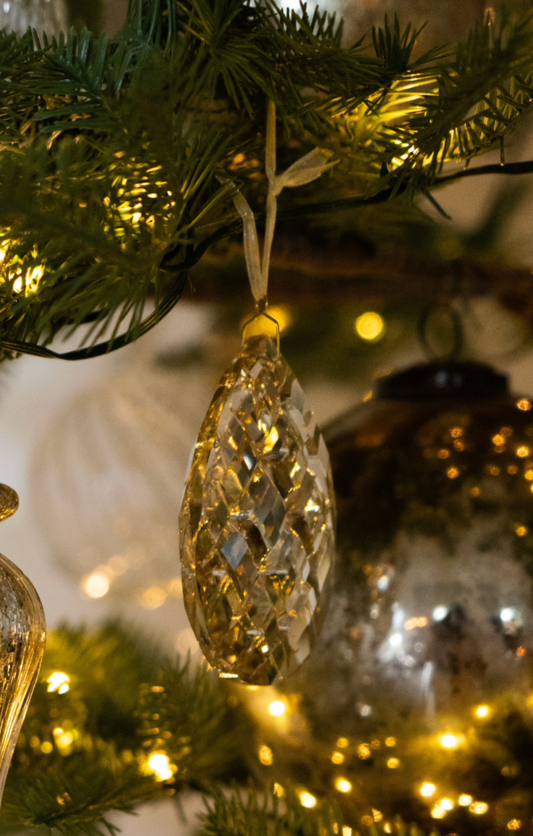 Faceted Crystal Glass Drop Ornament